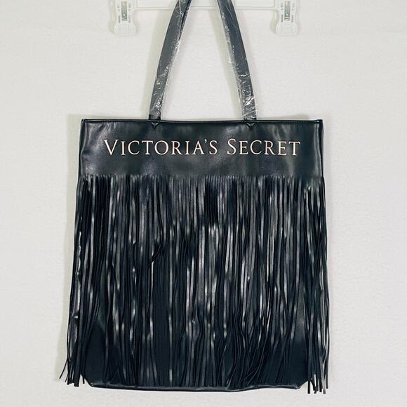 Victoria's Secret Black Tote Shoulder Bag Fringes BIKER BOHO FESTIVAL WESTERN - Picture 2 of 7